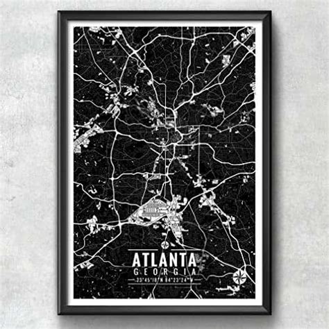 Atlanta Georgia Map With Coordinates Atlanta Map Map Art