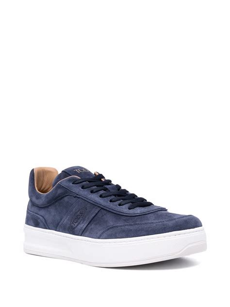 Tods Logo Embossed Low Top Sneakers In Blue Modesens