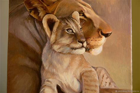 Painting Lioness With A Lion Cub Oil On Canvas 40h50 купить на