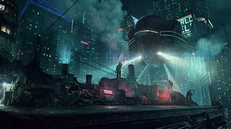 Hd Wallpaper Cyberpunk Fantasy World Sci Fi Raining Futuristic Night Wallpaper Flare