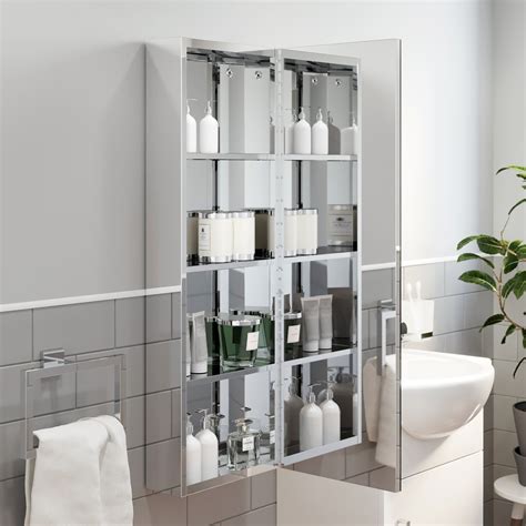 Tall Bathroom Mirror Cabinet 1 Door Stainless Steel Wall Mounted Pre