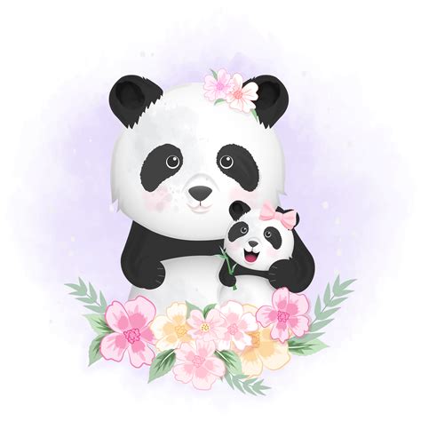 Baby Panda And Mom In Flowers 1330639 Vector Art At Vecteezy