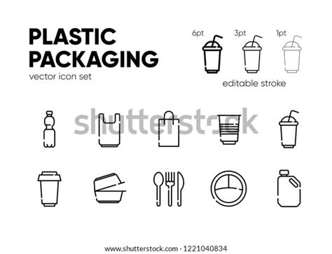 Plastic Packaging Icon Set Vector Illustration Bottle Bag Plate