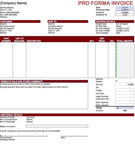 Free Pro Forma Invoice Template Excel Pdf Word Doc