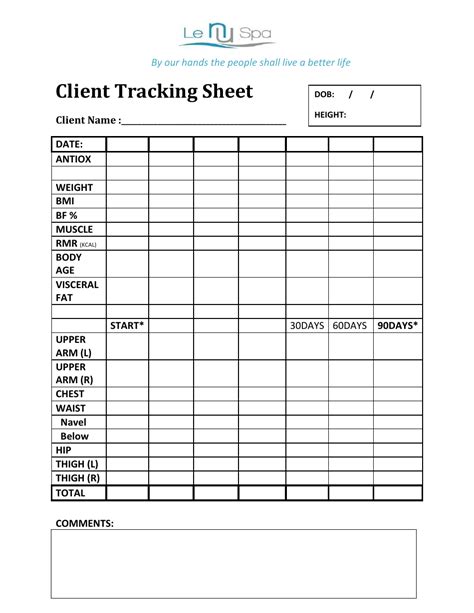 Client Tracking Sheet Template Le Nu Spa Download Printable Pdf Templateroller