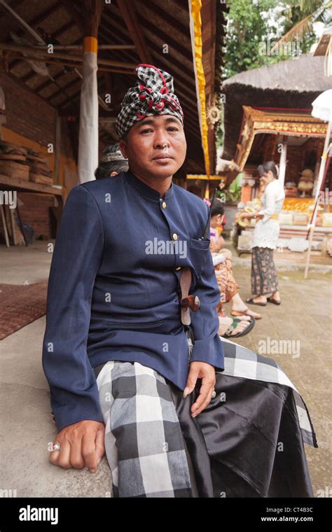 Indonesia Bali Ubud Nyuh Kuning Village Man In Traditional Dress At
