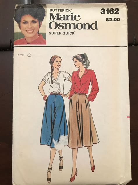 butterick 3162 pattern uncut 1970s vintage marie osmond super quick button front skirt with