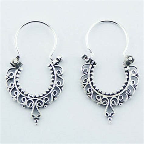 Bali Designed Hoop Earrings Ajoure Silver Sterling Twirl Balinese