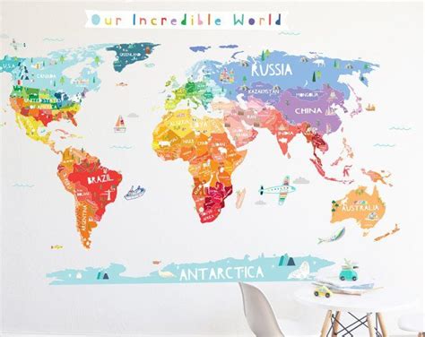 Muursticker Wereldkaart Interactieve Kaart Muursticker Etsy Nederland