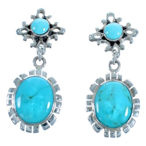Genuine Sterling Silver Turquoise Post Dangle Earrings Dx115852