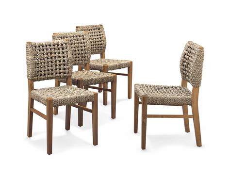 A Set Of Four Teak And Sisal Rope Dining Chairs By John Himmell