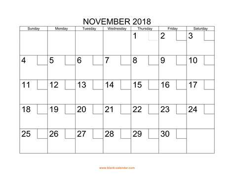Free Download Printable November 2018 Calendar With Check Boxes
