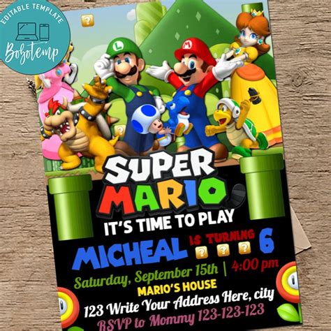 Mario Birthday Party Super Mario Invitation Printable Super Mario