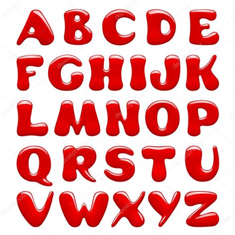 Letras mayúsculas de alfabeto rojo brillante aisladas sobre fondo blanco