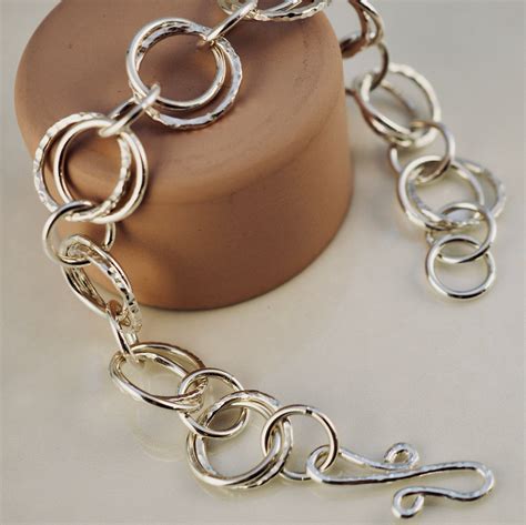 Handmade Double Link Sterling Silver Bracelet Textured Silver Chain