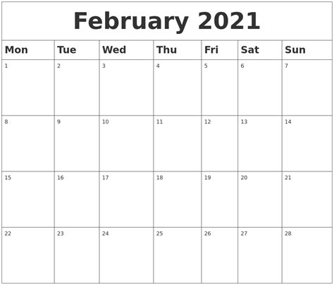 These free february calendars are.pdf files that download and print on almost any printer. February 2021 Blank Calendar