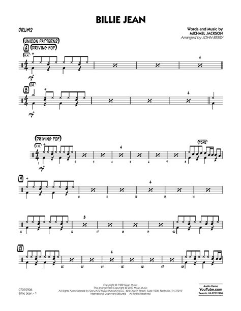 Free sheet music › drum. Billie Jean - Drums Sheet Music | John Berry | Jazz Ensemble