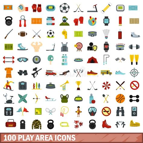 100 Play Area Icons Set Flat Style Stock Vector Illustration Of