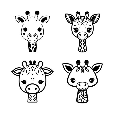Cute Anime Giraffe Head Collection Set Hand Drawn Line Art Illustration