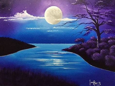 Acrylic Moon Over Lake Landscape Paintings Landscape Drawings