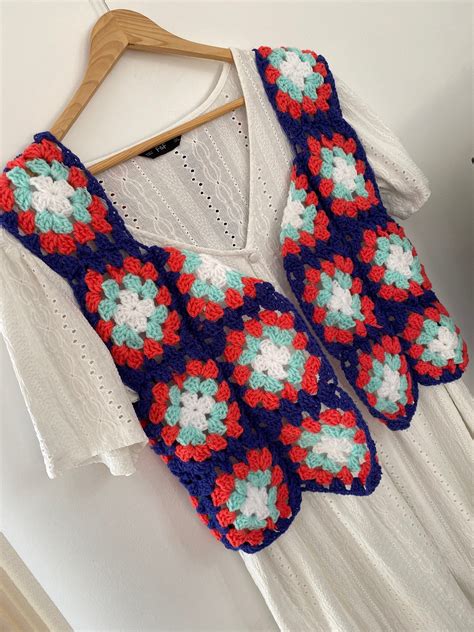 Crochet Granny Square Waistcoat Etsy Uk