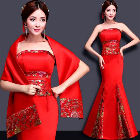 2016 long red dress formal prom evening party shawl cloud brocade chinese traditional cheongsam