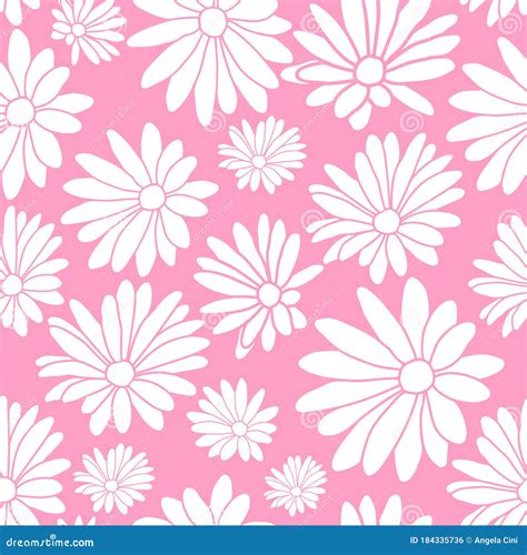 Pink And White Margaret Flower Floral Textile Pattern Background Stock