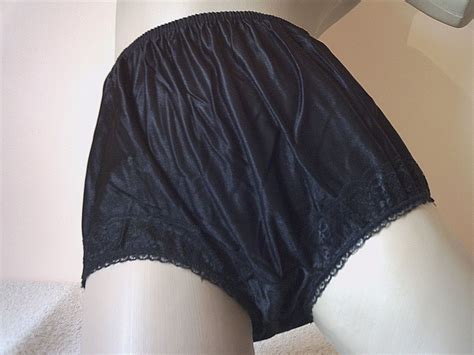 Vintage Sheer Black Silky Nylon Full Pinup Style Panties Frilly