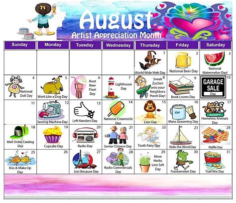August Random Holiday Calendar Weird Holidays Holiday Calendar