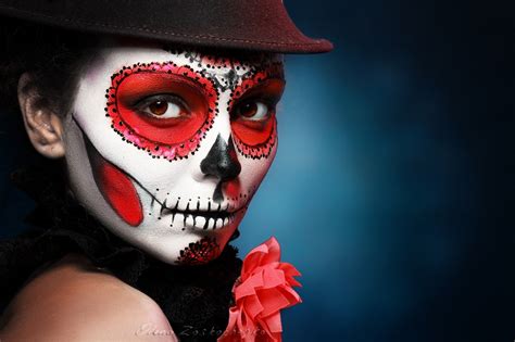 Fond Décran Rouge Chapeau Maquillage Halloween Masque Crâne De