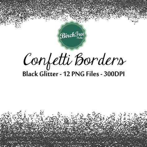 Digital Glitter Borders Black Confetti Glitter Clipart Invitation