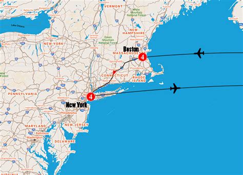New York City To Boston Map United States Map