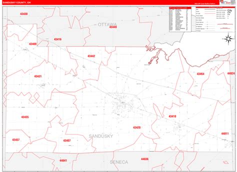 Sandusky County Oh Zip Code Wall Map Red Line Style By Marketmaps