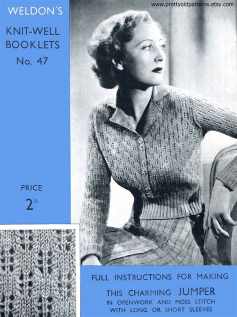 Lace And Moss Stitch Jumper With Revers 35 By Prettyoldpatterns Vintage
