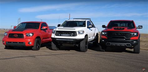 Two Supercharged Toyota Tundras Race Against Tfl Ram Trx Somebody Gets
