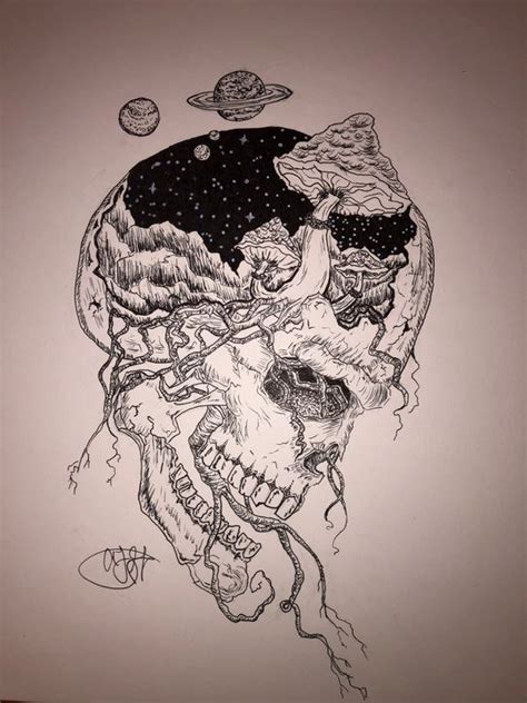 Trippy Skull Aliyahs Art Drawings And Illustration Flowers Plants