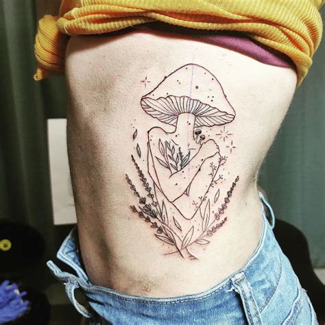 Cottage Core Mushroom Woman Tattoo Tattoos Feather Tattoos Sleeve
