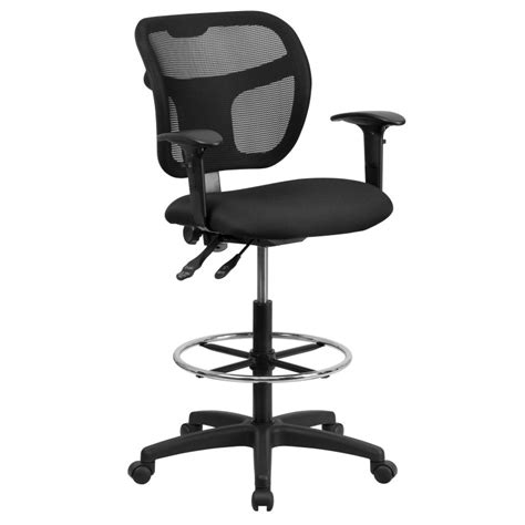 Midback Mesh Drafting Stool With Black Fabric Seat And Arms