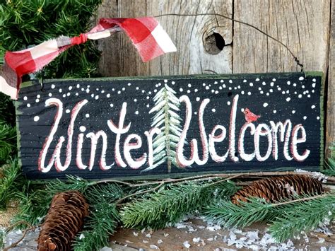 Winter welcome sign,rustic winter sign,custom signs,winter wood sign,outdoor winter decor ...