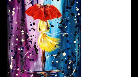 Easy Acrylic Painting Lesson City Walk Girl In The Rain Umbrella