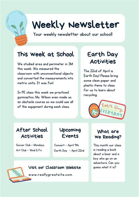 Page 7 Free Printable Customizable School Newsletter Templates Canva