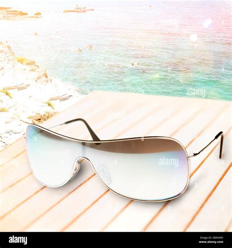Sunglass On The Beach Stock Photo Alamy