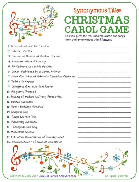 Christmas Carol Game - Guess the Synonymous Song Titles
