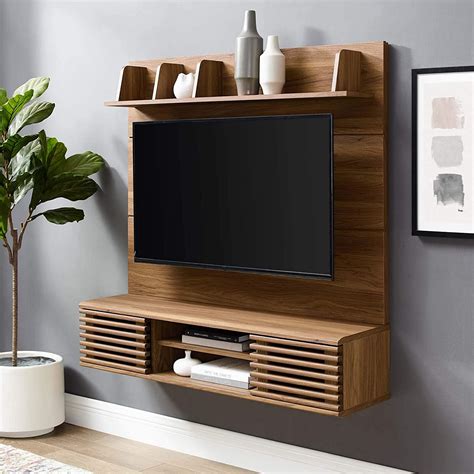 Modway Render Mid Century Modern Wall Mounted Tv Stand Entertainment
