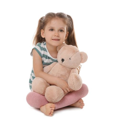 Portrait Of Cute Little Girl With Teddy Bear Stock Photo Image Of