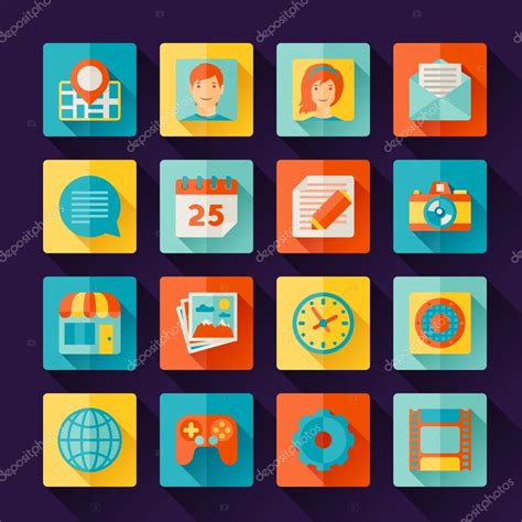 Icons Web And Mobile Applications In Flat Design Style Stock Vector
