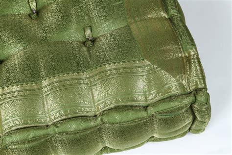 Oversized Silk Square Green Tufted Moroccan Floor Pillow Cushion At