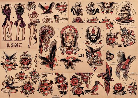 Sailor Jerry Traditional Vintage Style Tattoo Flash 5 Sheets 11x14 Old School Great For Tattoo