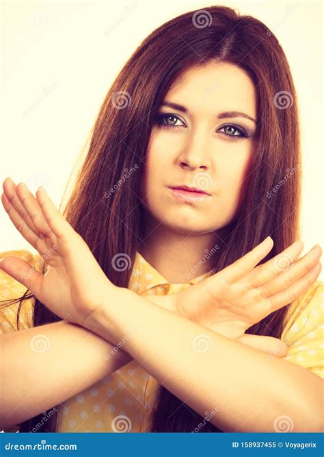 Assertive Woman Showing Stop Gesture Stock Image Image Of Assertive