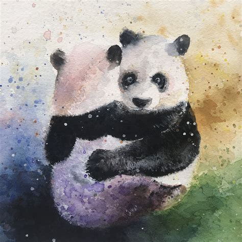 Watercolor Panda Painting Panda Love Cute Pandas Fine Art Etsy